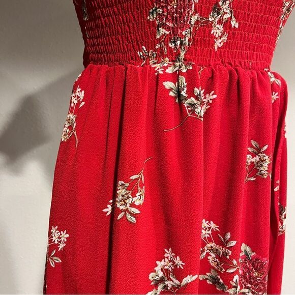 Smocked off shoulder sleeves midi floral dress - Picture 5 of 14